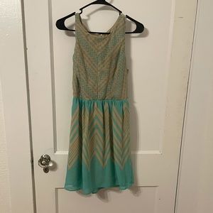 *2 FOR $15* City Triangles Tan and Teal Chevron Dress